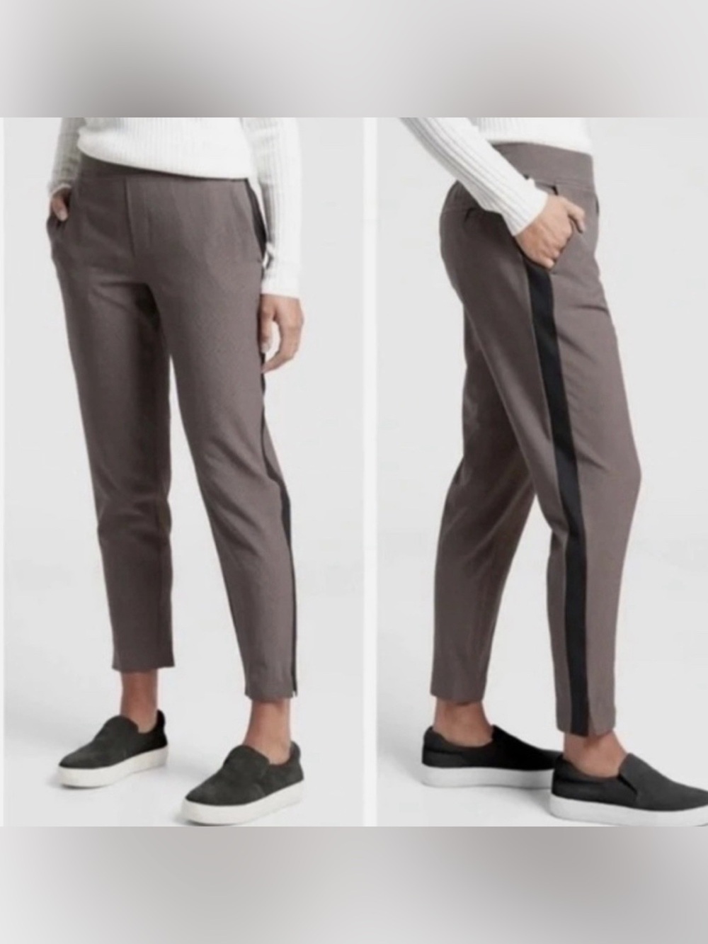 Athleta Brooklyn Ankle Pants 4 Brown Glen Plaid Tuxedo Stripe Tapered Trousers